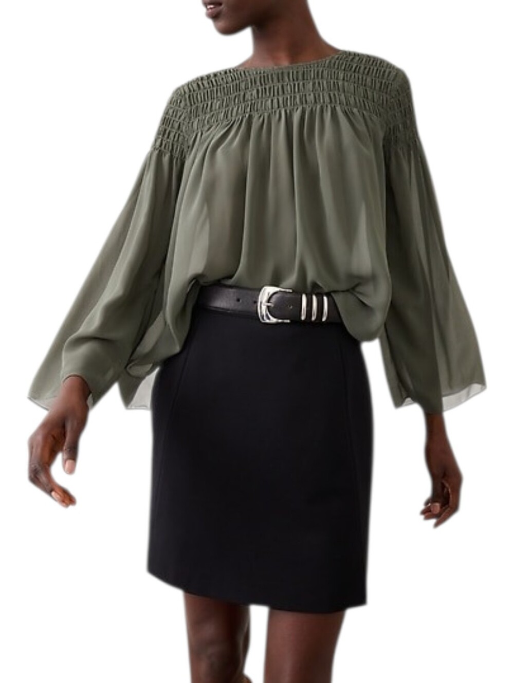 Banana Republic Factory Smocked Yoke Blouse Size XXL in Douglas Fir *Flaw*
